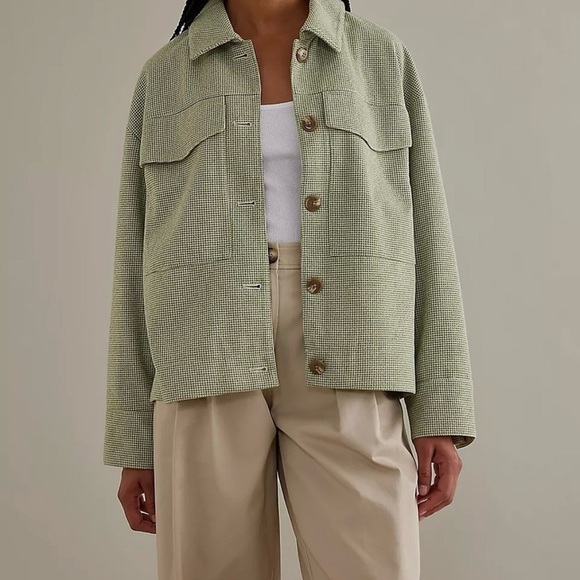 Anthropologie Jackets & Blazers - Anthropologie Maeve Houndstooth Green Knit Oversized Trucker Jacket